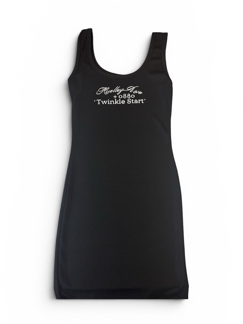 Black Sleeveless Tank Dress with White Chest Script